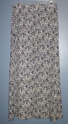 On Sale Casual Corner Maxi Skirt sz 8 M navy blue cream floral 100 SILK lined long On Sale Casual Corner Maxi Skirt sz 8 M navy blue cream floral 100 SILK lined long