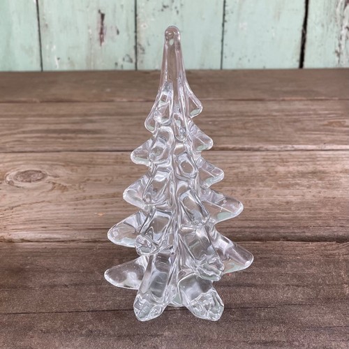 VTG 6" CLEAR HEAVY GLASS CHRISTMAS TREE TAIWAN PERFECT CONDITION original box