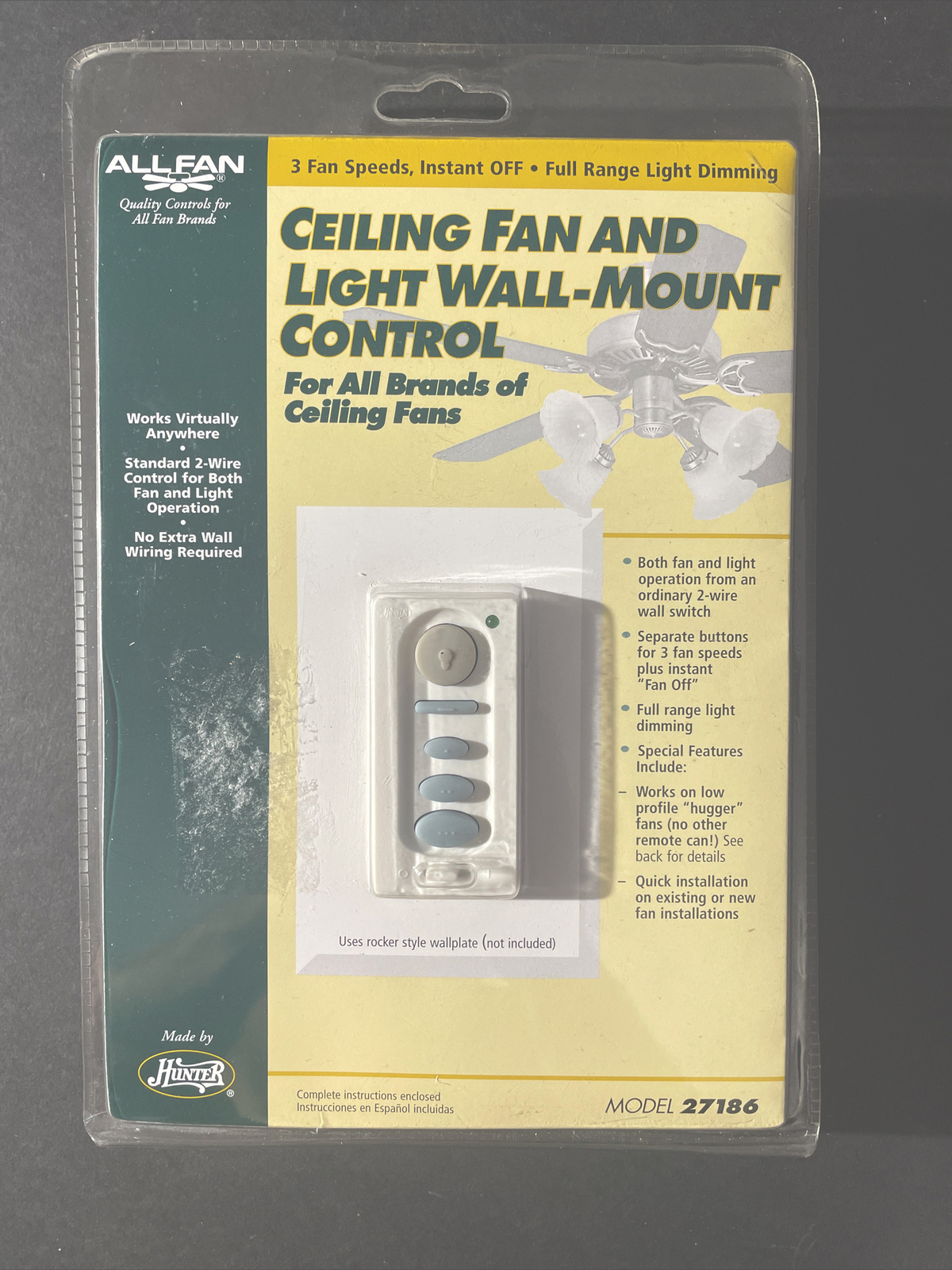 Hunter Ceiling Fan Light Wall Mount Control 27186 Shelly Lighting