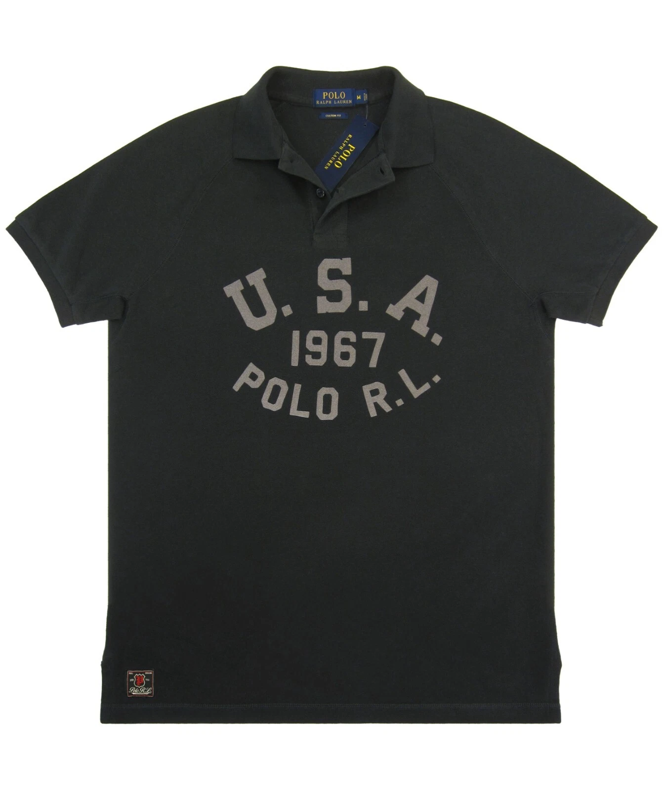Mens Ralph Lauren CUSTOM FIT U.S.A. 1967 Polo R.L. Rugby Shirt Black Mesh Cotton