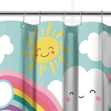Kids Fabric Shower Curtain for Bathroom 72W x 72L Teal Rainbow Flare