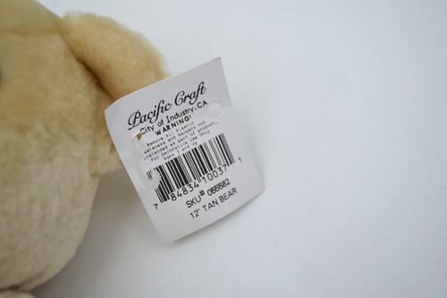 Pacific Craft Jointed Teddy Bear Plush 12” Red Bow Beige Tan Brown NOS - Picture 3 of 8