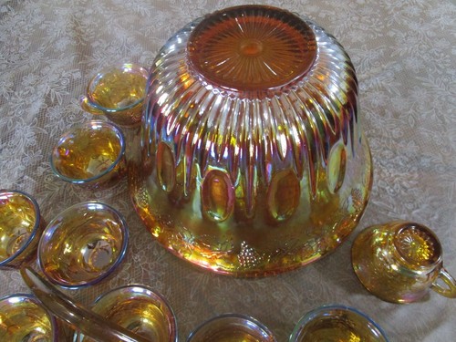 INDIANA GLAS ~ BERNSTEIN KARNEVAL GLAS PUNSCHSCHALE MIT 12 TASSEN UND SCHÖPFKELLE ~ GEBRAUCHT, IN EINWANDFREIEM ZUSTAND - Bild 4 von 6