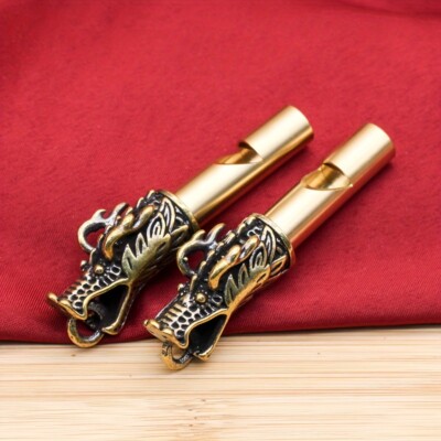 1PC Brass Dragon Whistle Key Chain Pendant Chinese Loong Outdoor Gold Gift