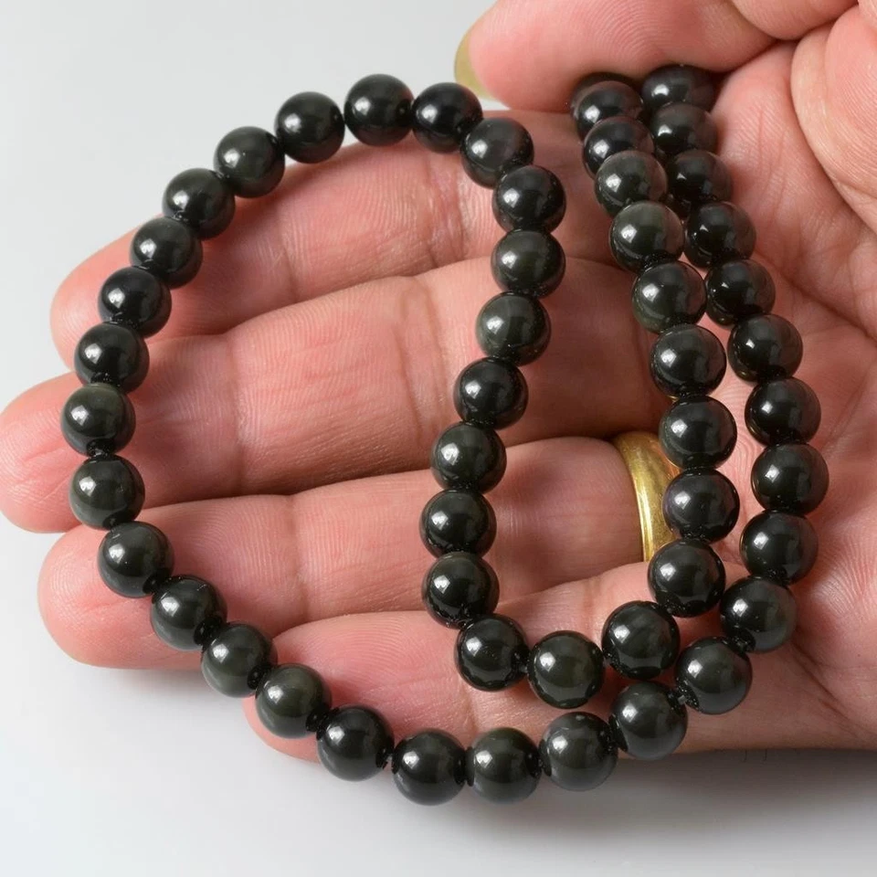 Black Rainbow Obsidian 8 mm Beads 15” Strand Smooth Round Gemstone Beads - Image 3 of 4