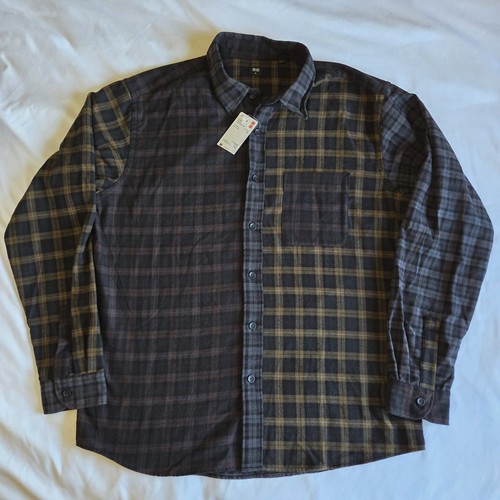 UNIQLO Men's Medium Brown Plaid Cotton Long Sleeve Button-up Flannel Shirt NWT