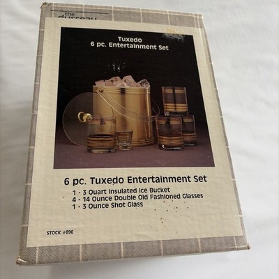 Vintage Barware whiskey Glass 6 Pc. Dusseau Collection Tuxedo Boxed 1980's NOS