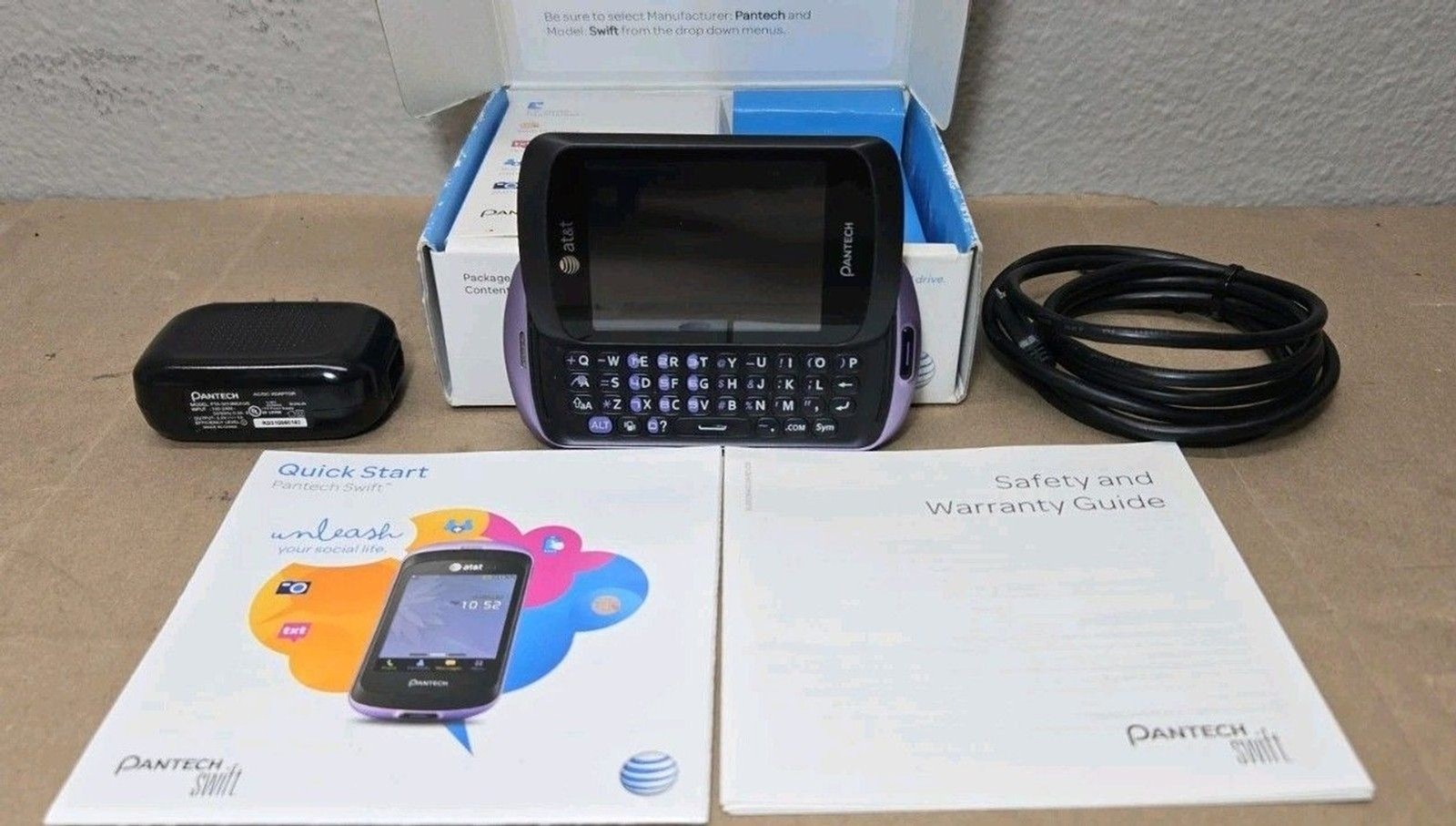 Pantech Swift P6020 - Purple ( AT&T ) USED w/ Box, Manuals & OEM CHARGER *WORKS*