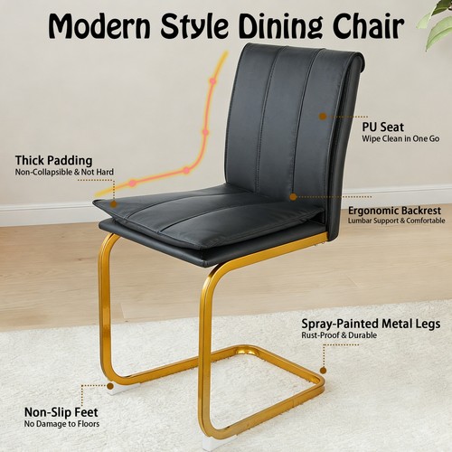 Set of 4 Modern PU Leather Dining Chairs w/ Gold Bow Metal Legs for Dining Room - Picture 44 of 46