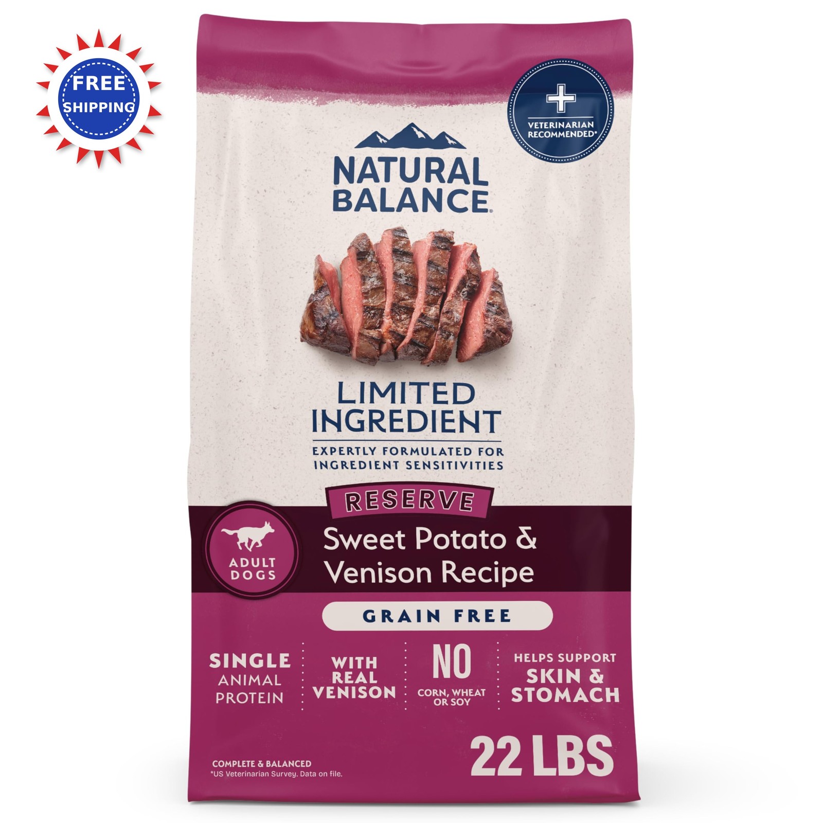 Dog Food Grain Free Natural Balance Sweet Potato & Venison 22 Lb Limited Adult