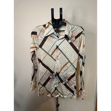 Vintage 70s Kmart Disco Shirt Geometric Floral Arnel Triacetate Mens Medium