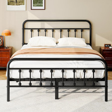 Elegant Queen Metal Platform Bed Frame with Victorian Headboard - Noise Free