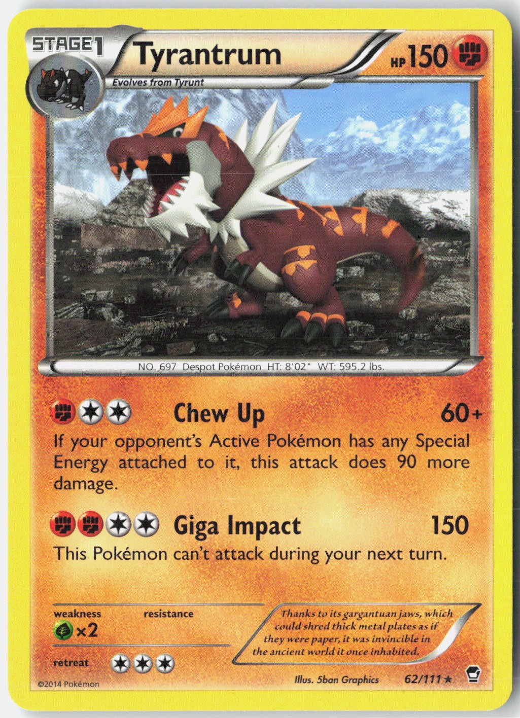 Tyrantrum 62/111 Rare Furious Fists Pokemon Near Mint