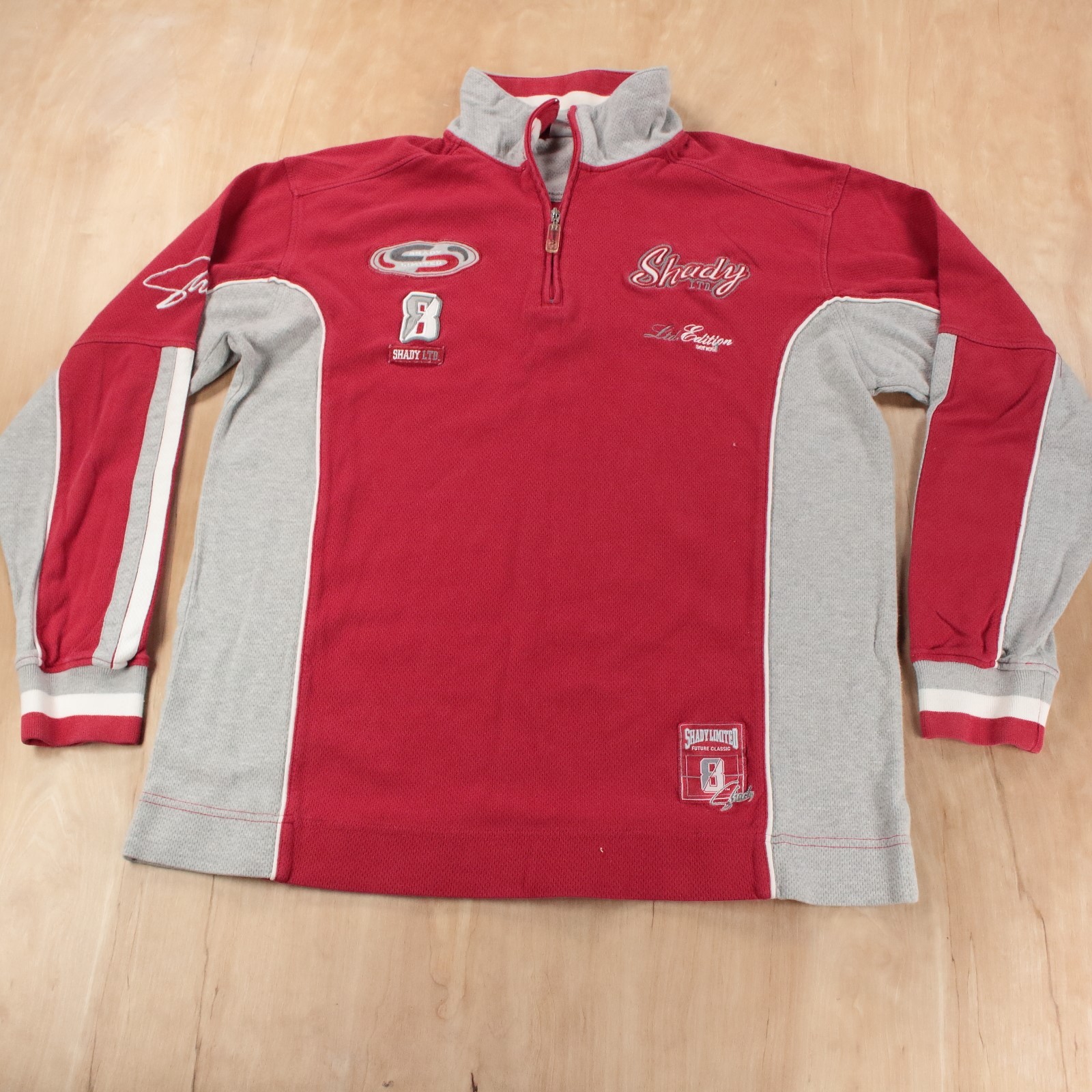 SHADY LTD embroidered 1/4 zip rugby polo shirt MEDIUM vtg 00s y2k eminem hip hop