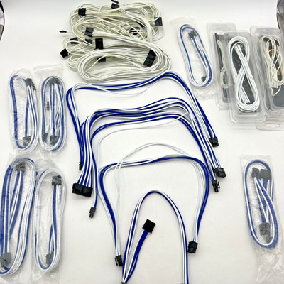 Lot of 20+ PSU Sleeved Extension Cables White Blue Black - GPU CPU ATX Mixed