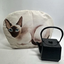 Siamese Kitty Cat Tea Cozy Ivory Canvas Insulated Lined Hand Painted Both Sides