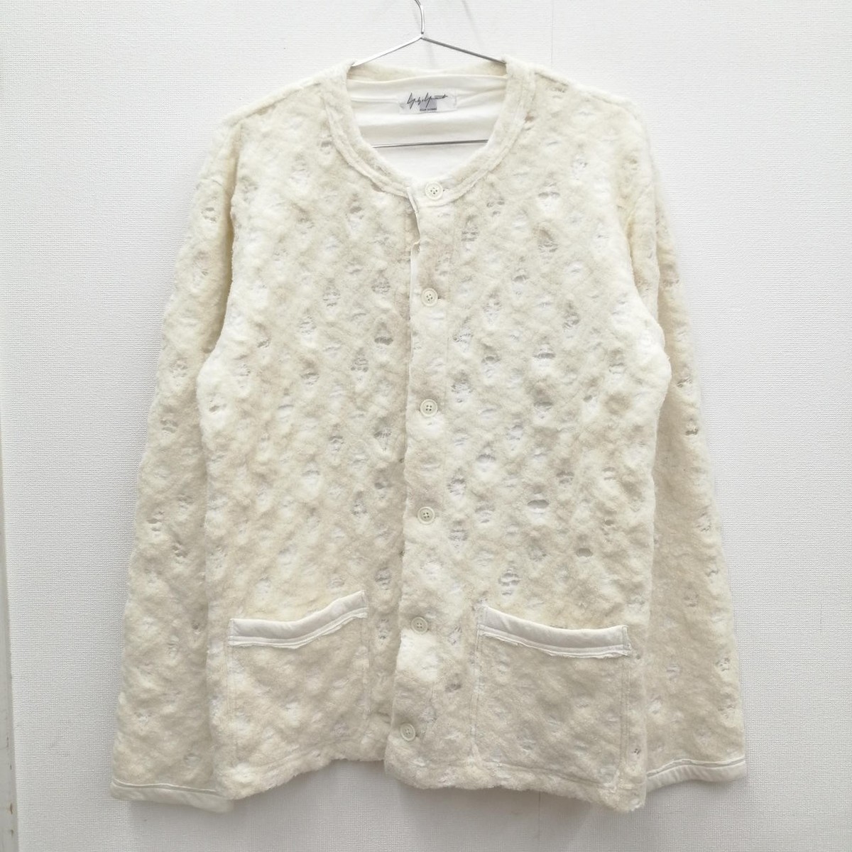 Yohji Yamamoto POUR HOMME Textured Wool Cardigan White Size 2 HD 