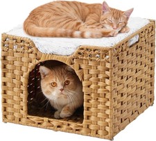 SETVSON Cat Beds Indoor Kitten House, Handwoven Rattan Cat Cave Pet Cube, Large