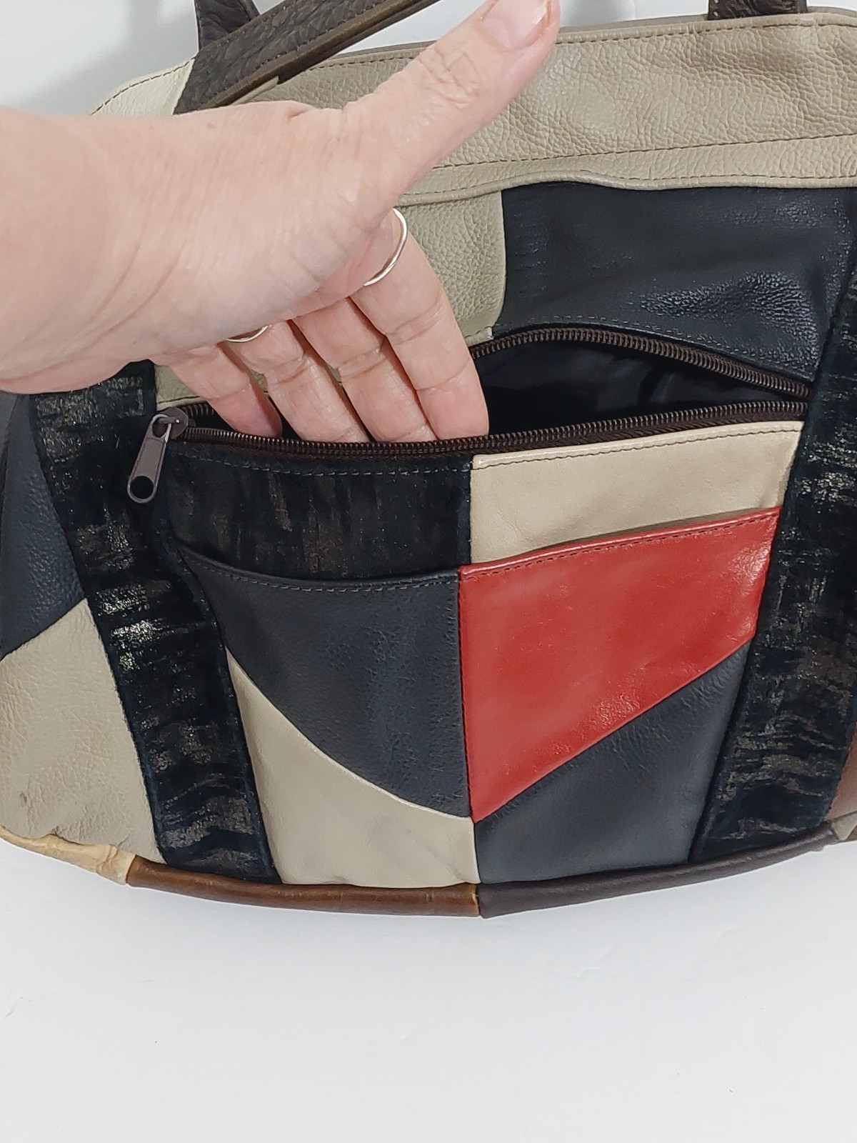 Multi-colored patchwork leather Purse bag leather… - image 8