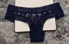 NWT VICTORIA'S SECRET SMALL NAVY BLUE FLORAL LACE RARE CHEEKY PANTIES
