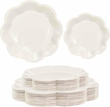 50 PCS Ivory Scalloped Paper Plates 25 x 7'' and 25 x 9'' Ivory Dessert Plates