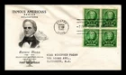 US COVER HORACE MANN FAMOUS AMERICANS FDC BLOCK OF 4 ARTCRAFT