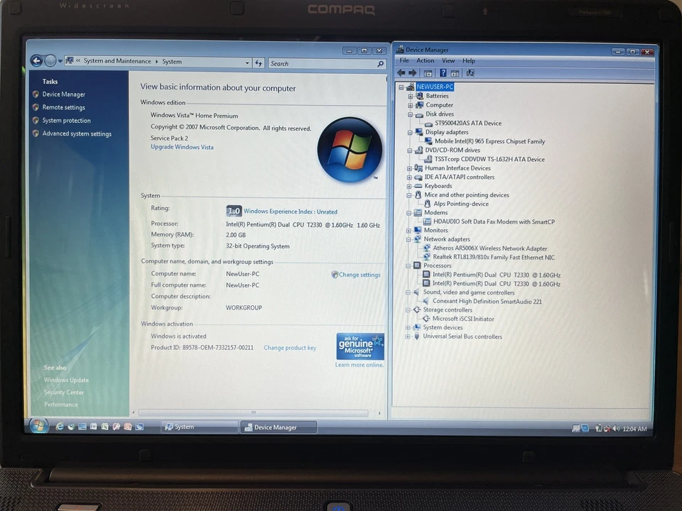 Compaq Presario C700 C751NR Windows Vista 便携式电脑 带充电,batt。 — 第 2/4 张图片
