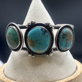 Vintage Native American Navajo Sterling Silver Turquoise Cuff Bracelet Size 6.5