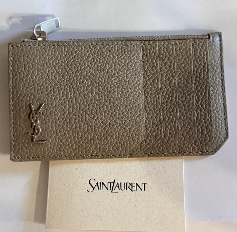 YSL SAINT LAURENT  NEW Logo Appliquéd Pebble Grain Leather 
