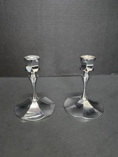 Vintage Irvinware Chrome Plated Candlesticks Mid Century USA 4.5" Silver Set/2