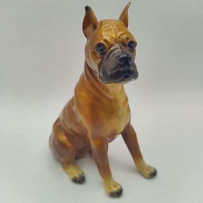 Vintage Mortens Studio Sitting Posing Brown Boxer Dog Porcelain Figurine Decor