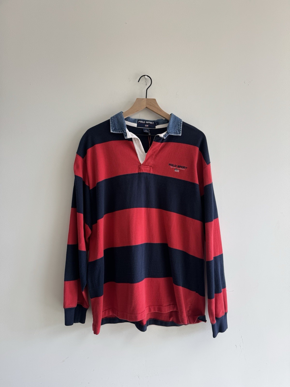 Vintage 1990s Polo Ralph Lauren Polo Sport Red/Blue Striped Rugby Shirt