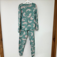 Tea Collection Tiger Print Pajama Set Kids Size 10 Teal Long Sleeve  Whimsical