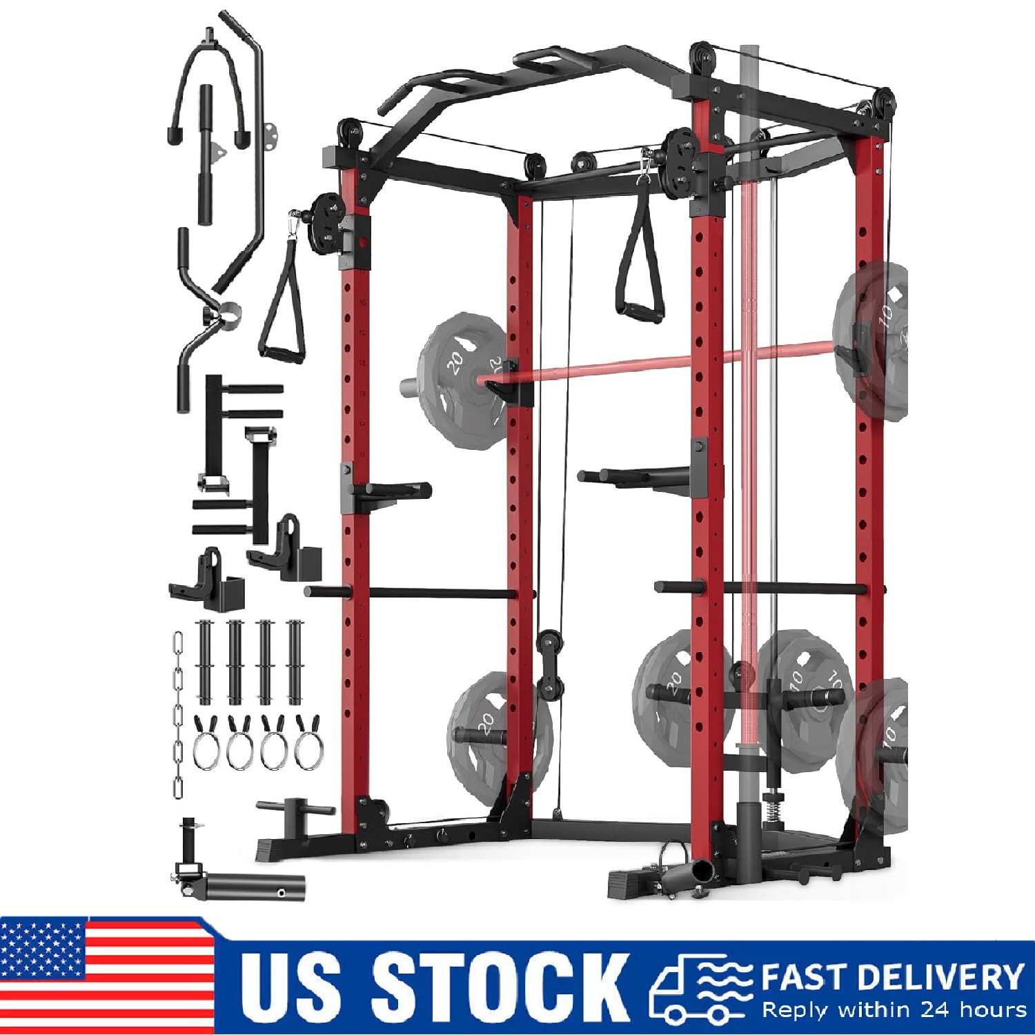 Power Cage Power Rack for Home Gym with Pulley Cable System,