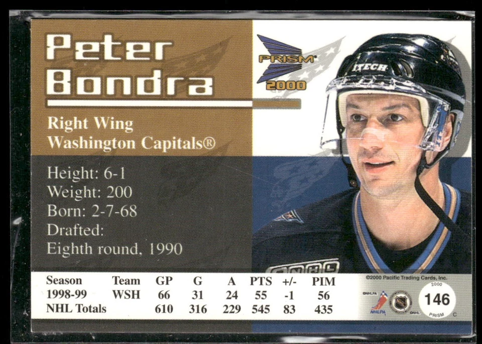 1999-00 Pacific Prism Peter Bondra Holographic Gold /480 #146 Capitals - Image 2 of 2