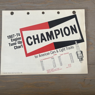 #ad 1967 1974 Champion Engine Tune Up Chart amp; Part Reference Guide $18.00