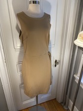 TAHARI ASL TAUPE COLOR SHEATH DRESS SIDE TIE ON GOLD COLOR PENDENT-SIZE12-NWOT!!