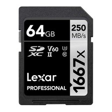 64GB Professional 1667x SD Card, UHS-II, C10, U3, V60, Full HD, 4K, Up To