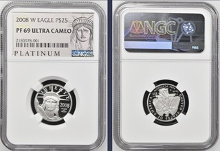 2008 W 1/4 Oz $25 Platinum American Eagle NGC PF69 Statue Liberty Series Label