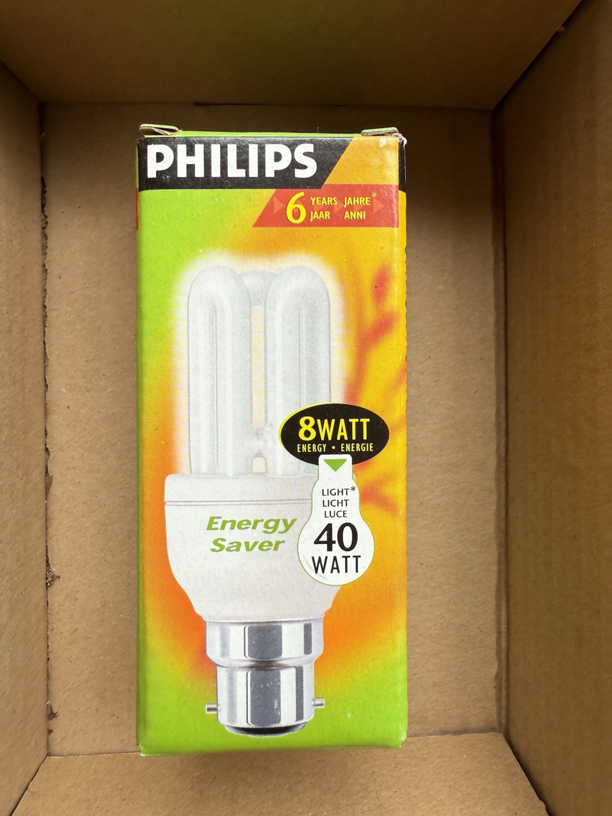 2 x Philips Energy Saver Bulbs 8w Bayonet fitting -  Brand New