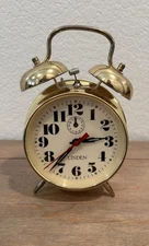 Vintage Linden Brass Twin Bell Windup Alarm Clock Working W/Missing Parts