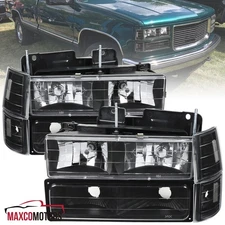 Black Headlights+Bumper+Corner Signal Lamps Fits 94-98 GMC C/K Sierra Suburban