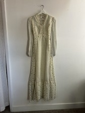 Prairie Floral Chiffon Maxi Dress Long Sleeve V-Neck Cottagecore 1970s