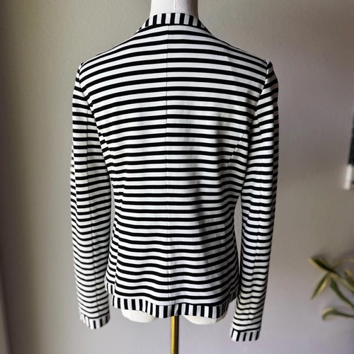 Premise Black White Striped Moto Jacket 4 Stripes Preppy Zip Up Lightweight - Picture 5 of 8