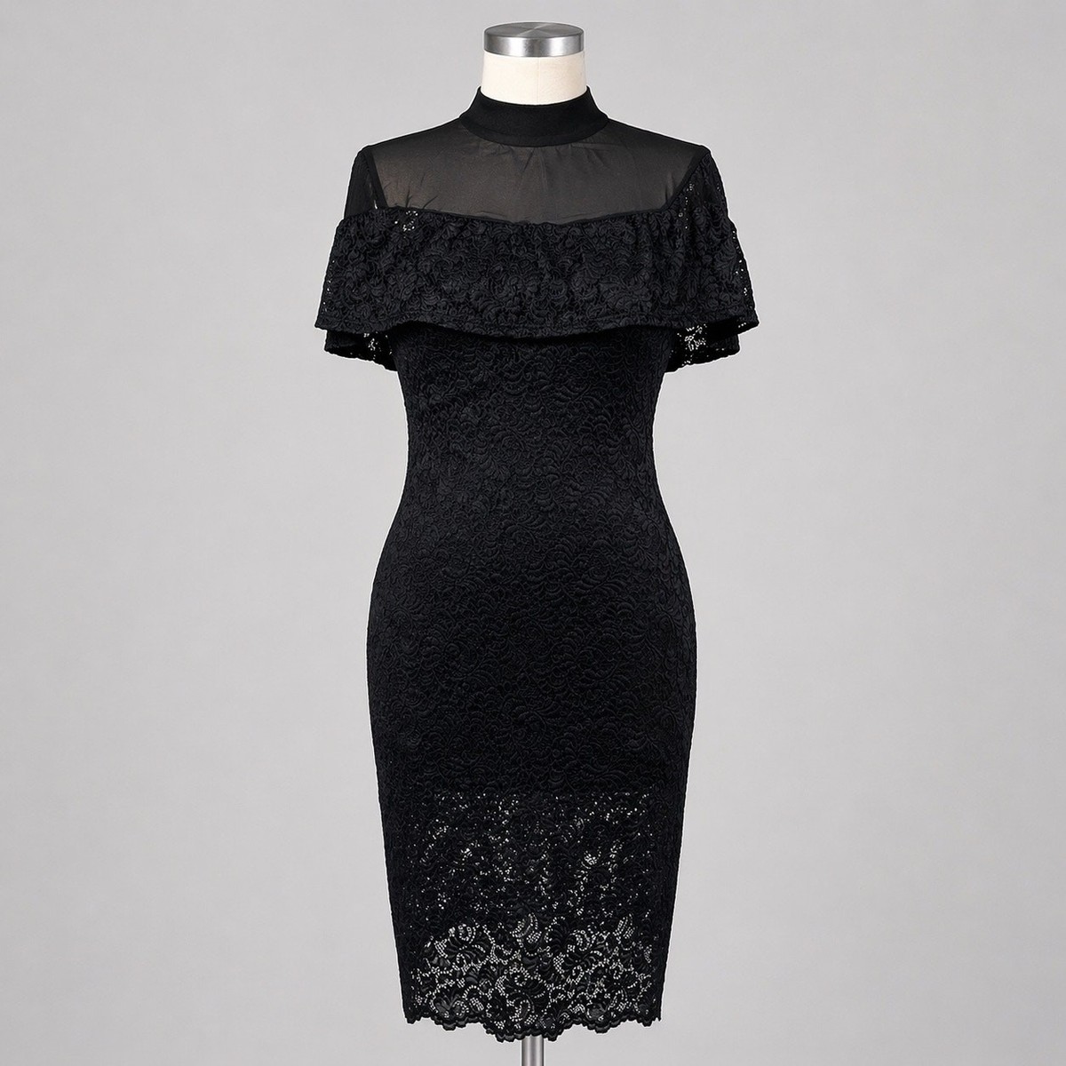 retro black lace dress Retro 50s 60s Tea Length Black Lace Tulle Formal Dress DV1036 Size 20W / Black