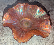 Marigold Carnival Glass Berry Bowls 4.25" Ribbed Pattern Pair