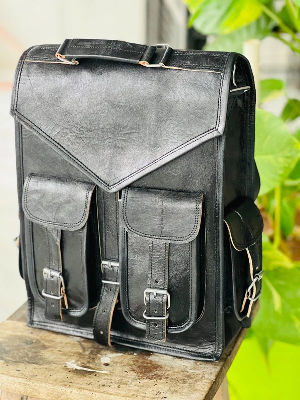 15 inch goat and buffalo skin vintage men's large backpack