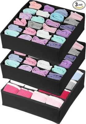 Simple Houseware 3-pk Socks Underwear Drawer Organizer (24+24+16 cells) Black