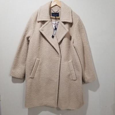 BCBG Max Azria Coat Womens Large Boucle Wrap Walker Coat Oatmeal Midi $348 NWT