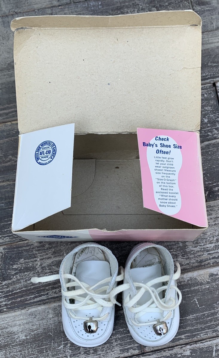 Vintage Baby Shoes With Bells On Laces Leather Wee Walker Shoes